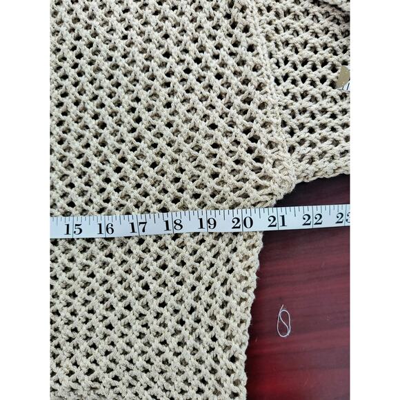 Stone & Sky Open Knit Cardigan Women's Sz L Tan/Gold Button up Long Sleeve - Picture 7 of 10